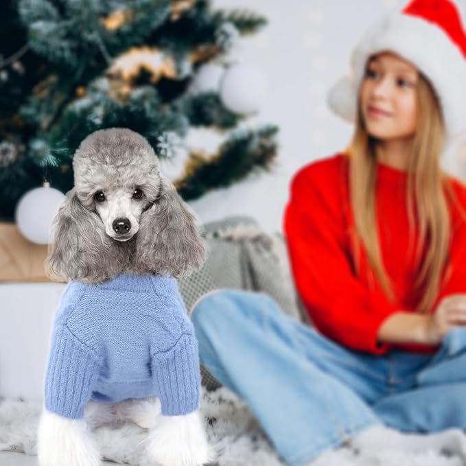Turtleneck Dog Pullover Sweater - Dog Knitted Sweater with Buttons, Puppy Outfits Blue Winter Warm Pet Clothes Cat Apparel for Small Medium Dogs Cats (Blue, XL)