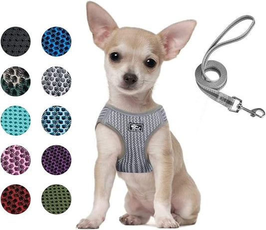 Dog and Cat Universal Harness with Leash - Cat Harness Escape Proof - Adjustable Reflective Step in Dog Harness for Small Dogs Medium Dogs - Soft Mesh Comfort Fit No Pull No Choke (XS, Grey)