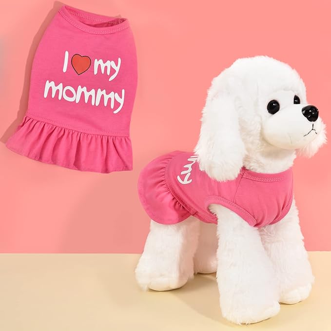 Dog Dresses for Medium Dogs Girl, 2-Pack Pink Clothes Small Girl Summer I Love My Mommy Daddy Puppy Dress Shirt Lightweight Pet Outfit Cat Apparel(L)