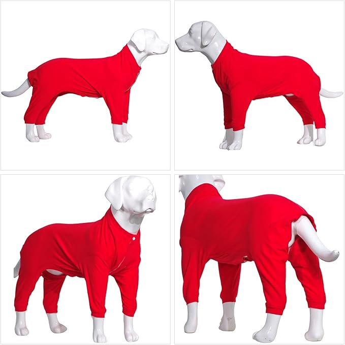 Lovelonglong Four Feet Dog Lightweight Pajamas, Pure Cotton Dog Jumpsuits 4 Legs Dog Onesies T-Shirt Stylish PJS Puppy Costume for Large Medium Small Dogs Red XL