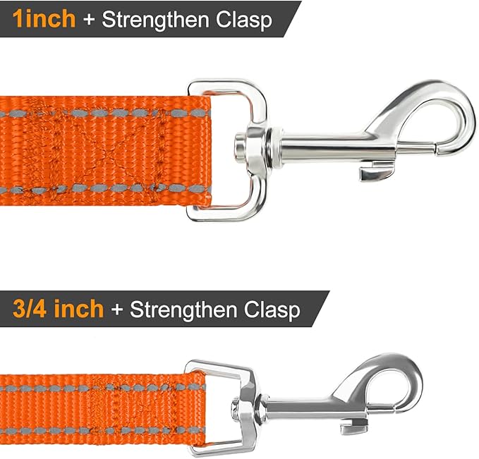 Joytale Double-Sided Reflective Dog Leash, 6 FT/5 FT/4 FT, Padded Handle Nylon Heavy Duty Leashes for Medium & Large Dogs Walking, Orange, 4FT
