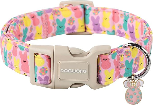 DOGWONG Easter Bunny Eggs Adjustable Soft Dog Collar for Small Dog