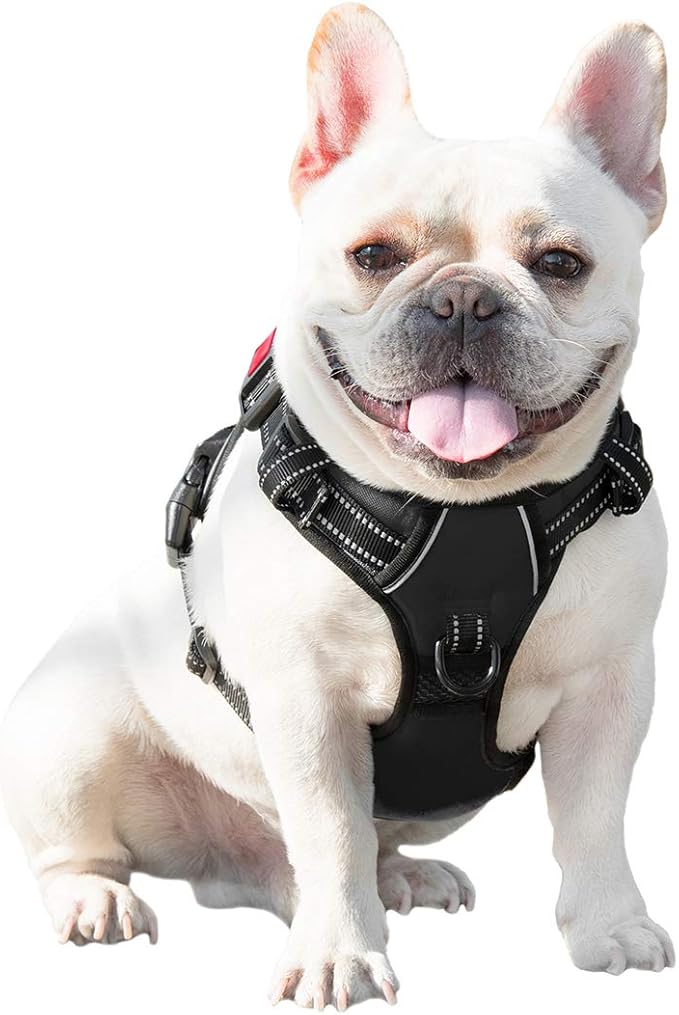 PHOEPET No Pull Dog Harnesses for Small Dogs Reflective Adjustable Front Clip Vest with Handle 2 Metal Rings 3 Buckles [Easy to Put on & Take Off](XS, Black)