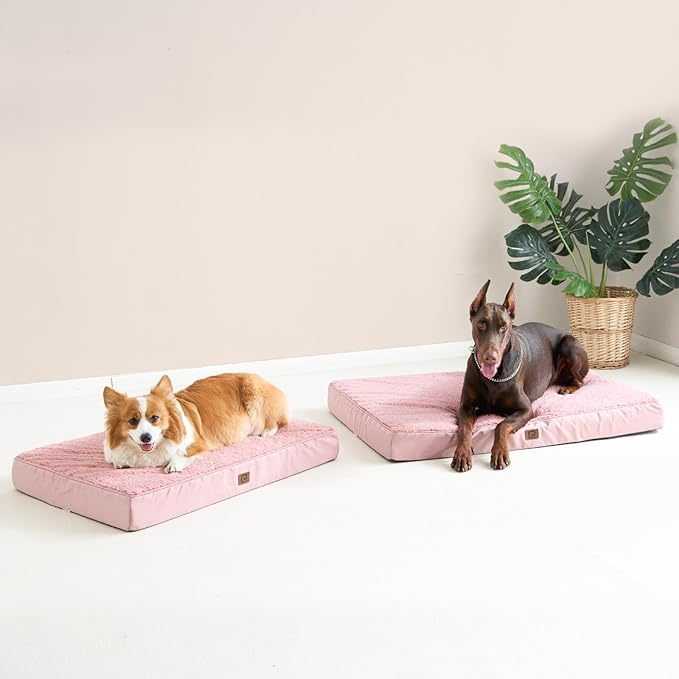 EHEYCIGA Orthopedic Medium Dog Beds for Small Dogs with Removable Washable Cover for Crate, Pink, 30x20