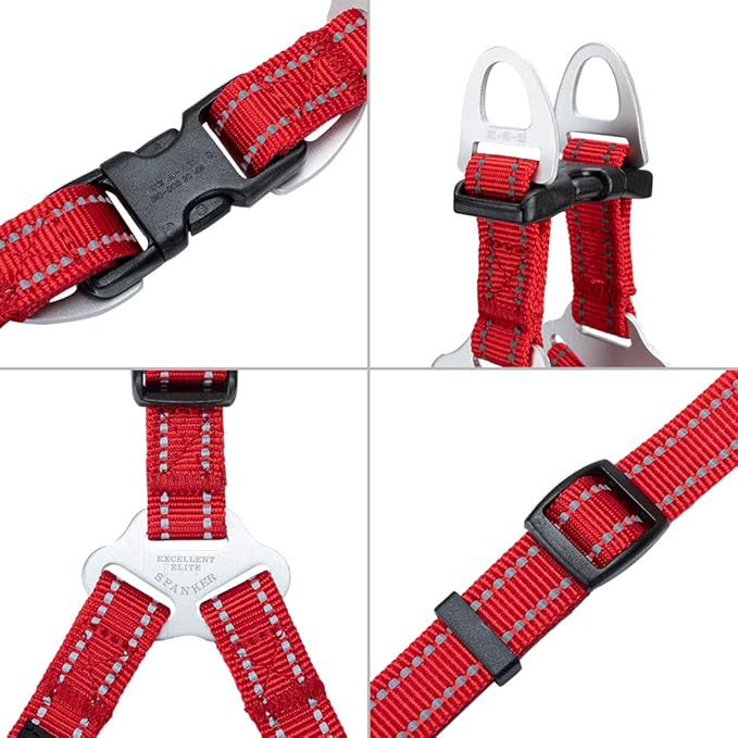 EXCELLENT ELITE SPANKER No Pull Dog Harness Adjustable Nylon Step-in Easy Pet Vest Chest Strap with Reflective and Leash Ring for Small Medium Large Breed Dogs Training Walking(Red-S)