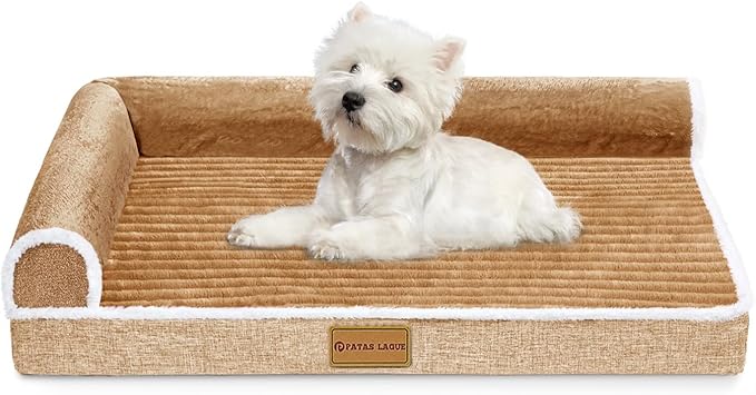 Patas Lague Orthopedic Dog Bed for Medium Dogs 30''X20'', Waterproof Comfortable L Shaped Medium Non-Slip Soft Warm Pet Sofa Sleep Bed mat with Removable Washable Cover, Brown
