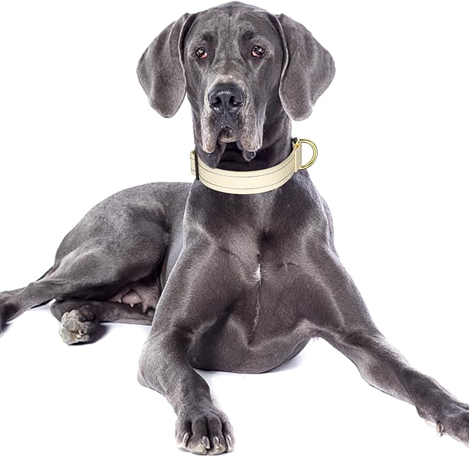 Reflective Dog Collar for Large Dogs, Cute Adjustable Heavy-Duty Nylon Puppy Collars for Boy and Girl Female, Soft Pet Accessories with Quick Release Buckle, Neck 16-24", Beige