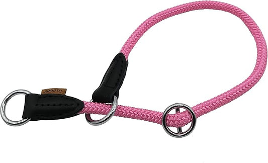 Braided Round Martingale Dog Collar, Training Collar with Slidable Stop Ring - Ideal for Small Dogs (S(1/3") - 16" Long, Pink)