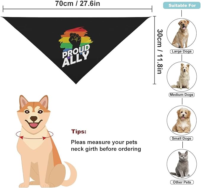Pride Month LGBTQ Gay Pride Ally Dog Bandanas Pets Kerchief Reversible Triangle Bibs Scarf Outfits Accessories for Small to Large Dogs Cats