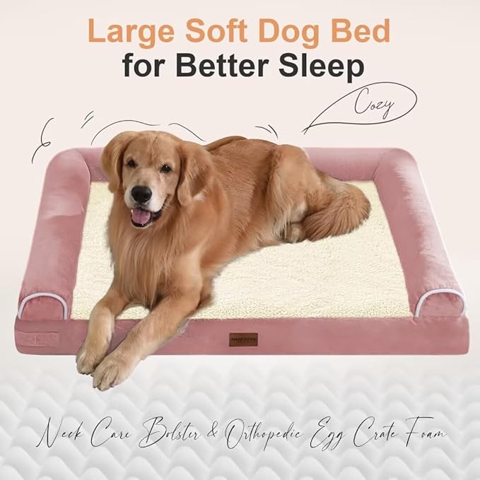Large Dog Bed Orthopedic Washable: Beds Bolster XL Bed Large Big Dogs Memory Foam Couch Sofa Waterproof with Removable Cover - Pink