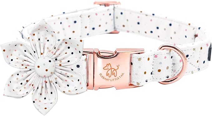 Elegant little tail Dog Collar, Dog Collar with Flower, Boy Girl Dot Cute Pet Collar Flower Dog Collars Adjustable Dog Collar for Medium Dogs