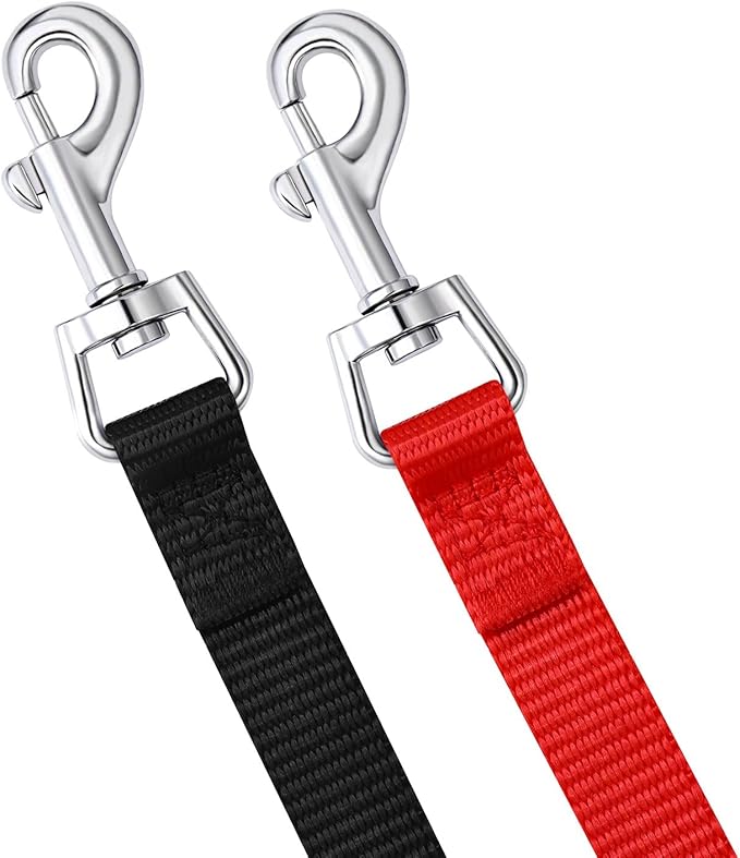AMAGOOD 6 FT Puppy/ Dog Leash, Strong and Durable Traditional Style Leash with Easy to Use Collar Hook, Great for Small, Medium and Large Dogs (5/8 in x 6 ft, Black and Red (2-Pack))