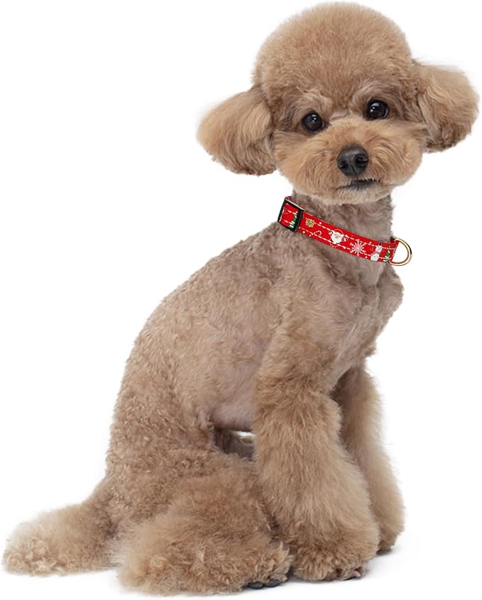 Reflective Dog Collar, Cute Christmas Style Dog Collar for Small Dogs, Soft Nylon Puppy Collar for Boy and Girl Female Dog, Adjustable Heavy-Duty Pet Collars with Quick Release Buckle, Red