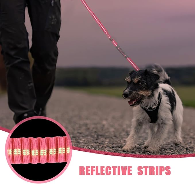 Raipult Tactical Strong Bungee Dog Leash, Pink Shock Absorbing Dog Leash with Traffic&Padded Handles, Military K9 Working Lead with Car Seatbelt for Medium Large Dogs up to 150lbs