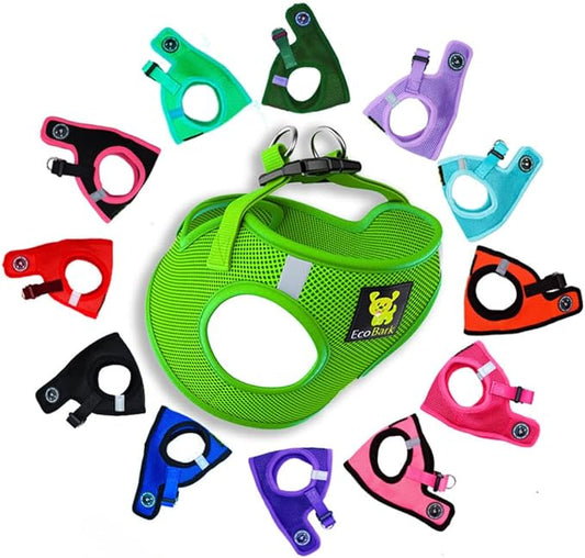 EcoBark Step in Dog Harness - Eco-Friendly Teacup Dog Harnesses for XXS, XS, and Small Dogs - Reflective and Adjustable Mini Body Halter Vest -Tiny Soft Mesh Toy Breed Harness (Green, XXXS)