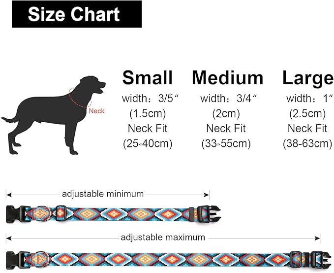 Adjustable Dog Collar with Patterns, Ultra Comfy Soft Nylon Breathable Pet Collar for Small Medium Large Dogs (L, Geometric Pattern)