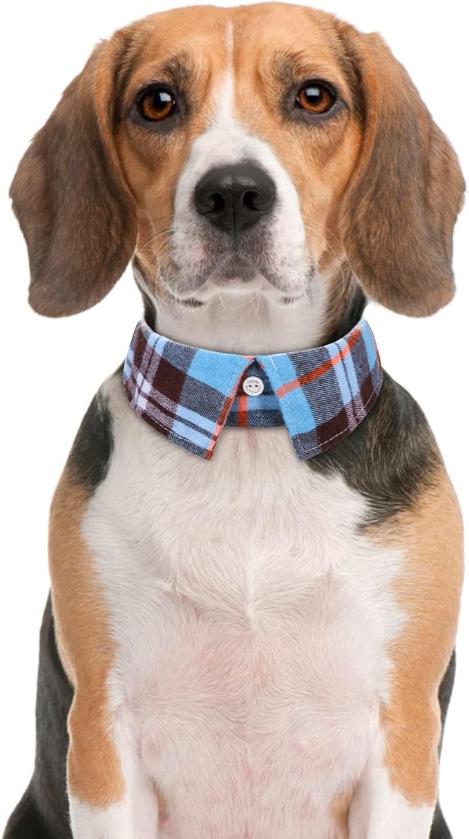 Faleela Cotton Plaid Shirt Style Dog Collar Soft Cute,Boy Dog Collar with Quick-Release Buckle,Adjustable Bow Tie Collar for Small Medium Large Dogs