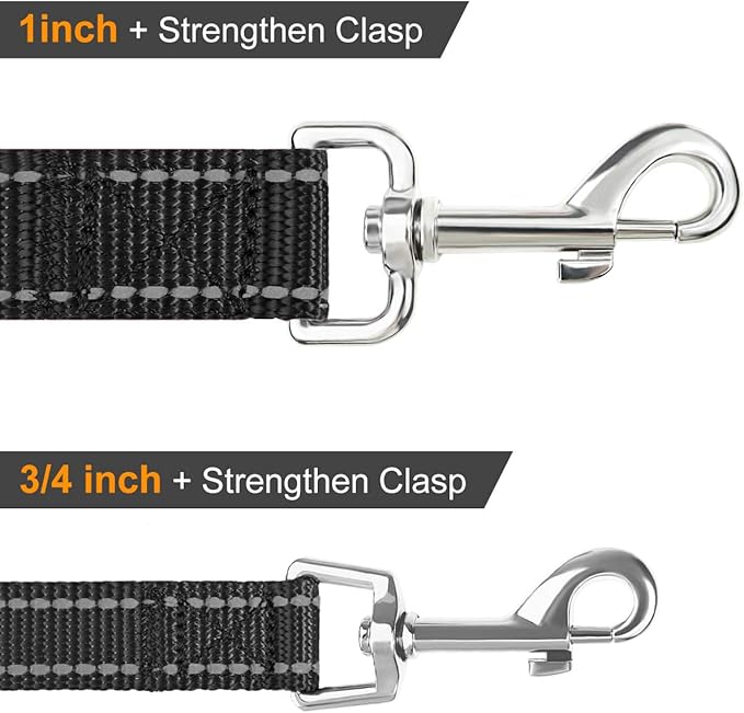 Joytale Double-Sided Reflective Dog Leash, 6 FT/5 FT/4 FT, Padded Handle Nylon Heavy Duty Leashes for Small & Medium Dogs Walking, Black, 6FT