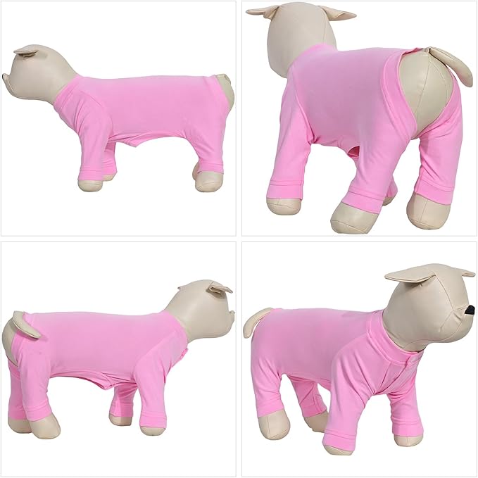 Lovelonglong Four Feet Dog Lightweight Pajamas, Pure Cotton Dog Jumpsuits 4 Legs Dog Onesies T-Shirt Stylish PJS Puppy Costume for Large Medium Small Dogs Pink XXXXL