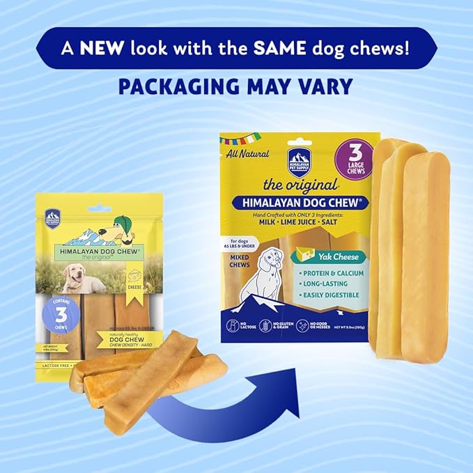 Himalayan Dog Chew Original Yak Cheese Dog Chew, 3 XL/Large Sticks, 3.3 oz, Gluten Free, Healthy Dog Treats, Grain & Lactose Free 100% Natural, Long Lasting Chews for Dogs Under 65 lbs