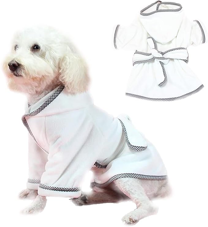 Dog Bathrobe, Microfiber Fast Drying Absorbent Hooded Bath Towel White for Puppy Small Medium Large Dog Cat (M, White)