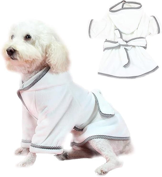 Dog Bathrobe, Microfiber Fast Drying Absorbent Hooded Bath Towel White for Puppy Small Medium Large Dog Cat (M, White)
