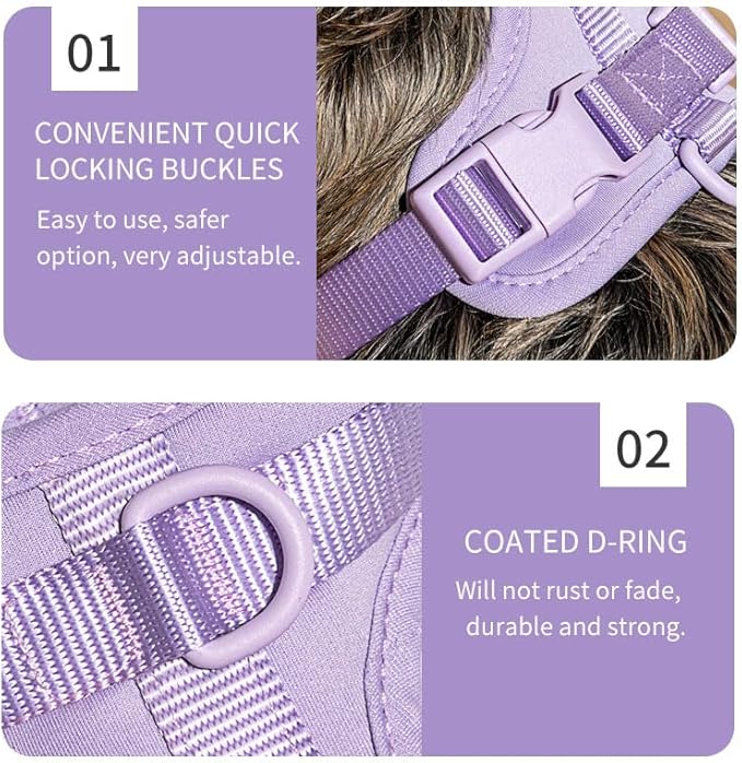 King Macks Dog Harness Set with Collar and Leash, Waste Bag Holder and Dirty Waste Bag Clip, Adjustable for Small/Medium/Large Dogs, Lightweight (Lavender, Large)