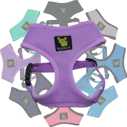 EcoBark Dog Harness - Eco-Friendly Max Comfort Harnesses - Luxurious Soft Mesh Halter - Over The Head Harness Vest- No Pull and No Choke for Puppy, Toy Breeds & Small Dogs (Medium, Lavender)