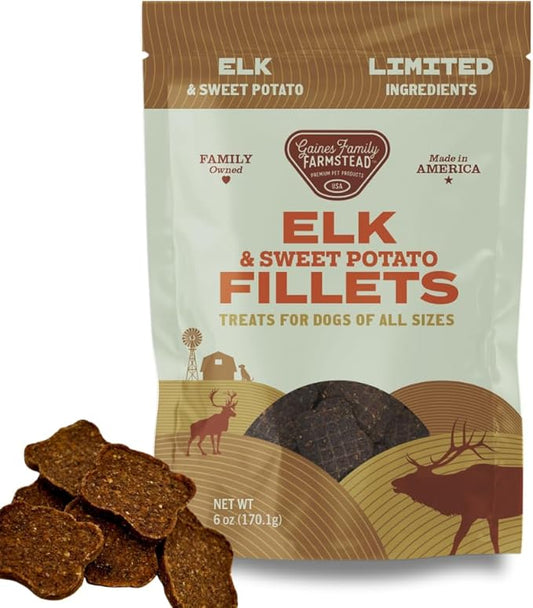 Gaines Family Farmstead Elk & Sweet Potato Dog Treats – 6 oz Natural, High-Protein, Grain-Free, Limited Ingredient Soft Chews for Gut Health and Sensitive Stomachs, Made in USA