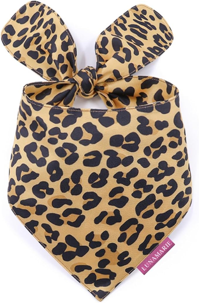 Luxury Dog Bandanas - Cute Leopard Designs | Premium & Soft Poly Fabric | 100% Handmade Adjustable Shape Animal Print Pet Scarfs Small, Medium, Large (Leopard, Medium)