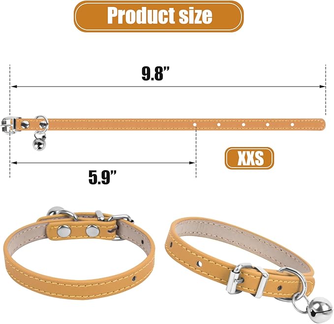 XXS Teacup Dog Collar, Khaki, 3/8 inch Width