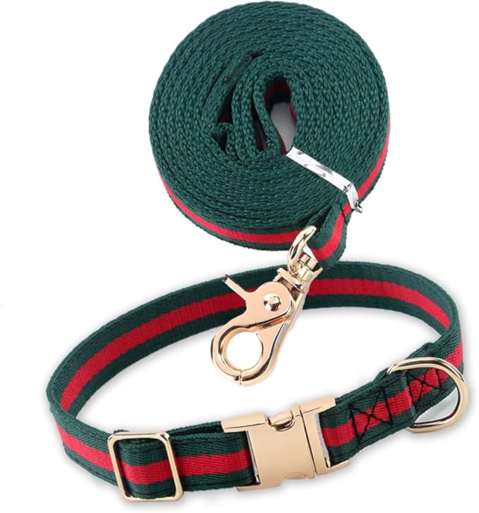 Stylish and Elegant Dog Collar,Adjustable Metal Belt Buckle, Durable High Density Fabric for Comfortable Pet Dog Collar and Dog Leash Set Packing for Medium Dogs