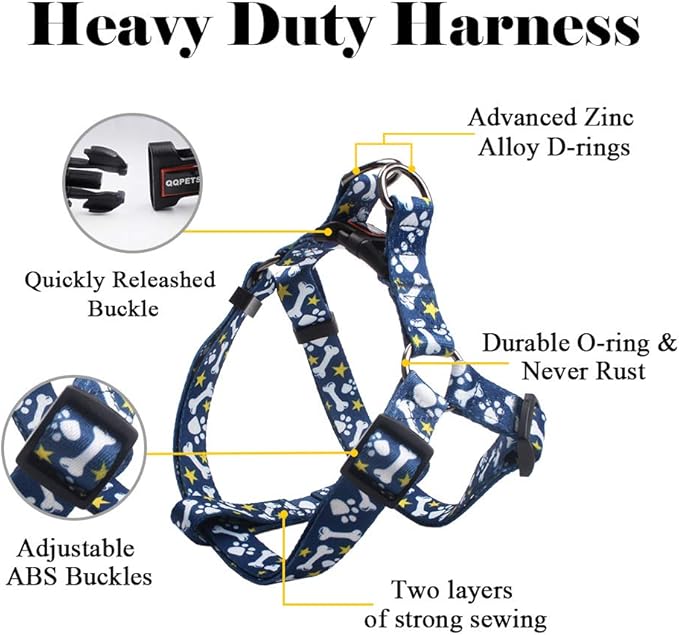 QQPETS Dog Harness Leash Set Adjustable Heavy Duty No Pull Halter Harnesses for Small Medium Large Breed Dogs Back Clip Anti-Twist Perfect for Walking (L(23"-32" Chest Girth), Bone)