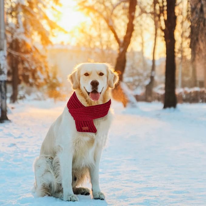 SlowTon Dog Knitted Scarf, 2 Pack Dog Warm Bandanas, Winter Holiday Decoration Scarf for Small Medium Large Dogs (Red,Red)