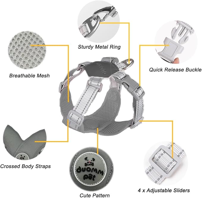 FEimaX Dog Harness Pet X Frame No Pull Step-in Harnesses with Leash Set, Adjustable Reflective Choke Free Puppy with Padded Vest for Small, Medium Dogs and Cats Walking Training