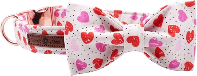 Lionet Paws Valentines Day Dog Collar with Bowtie, Dog Bowtie Collar with Metal Buckle for Dogs and Cats, Adjustable Comfortable Dog Collar Girl Boy Gift，XXS, Neck 7-11 in