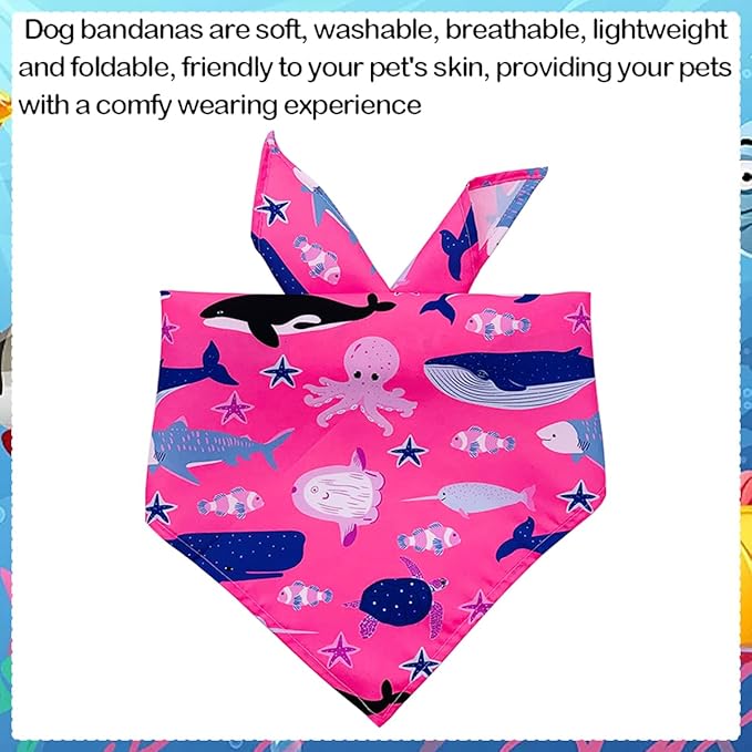 100PCS Dog Bandanas Bulk Sea Animals Summer Beach for Small Medium Dog Shark Turtle Sea Star Dolphins Kerchief Triangle Bibs Scarves for Boys and Girls Grooming Accessories