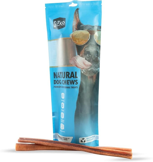Sitka Farms XL Bully Sticks - 12 Inch, 12 Count - Long Lasting Dental Dog Treats for All Dogs & Puppies - Single Ingredient, No Bones or Hide