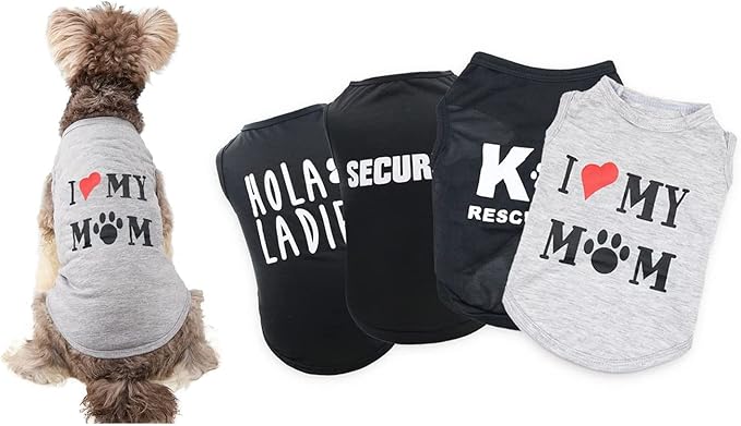 4 Packs Boy Dog Shirts Small Pet Clothes Tshirts for Puppy Boys Male Black Dog Clothes for Small Dogs