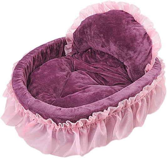 Cute Princess Pet Bed Bow-TIE Lace Cat Dog Bed (L, Purple)