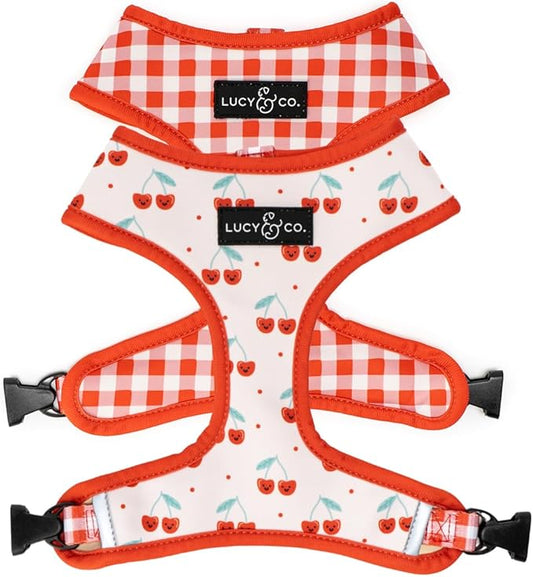 Lucy & Co. Cheery Cherries, Cute Reversible Dog Harness Walking Halter - Best Designer Pet Harnesses for XS - XL Dogs - Padded Adjustable Vest for Easy Walking (Medium)