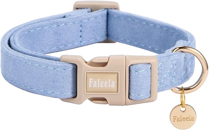 Faleela Dog Collar - Cute & Comfy Cotton Pet Collar, Adjustable Lightweight Design with Quick-Release Buckle, for Small, Medium & Large Dogs - Multiple Styles Available (Large, Blue)