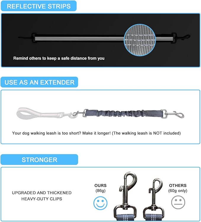 Dog Seat Belt for Bike Basket, Retractable Bicycle Dog Seatbelt, Elastic Pet Safety Leash Harness for Cat, Dog Leash Extension Attachment Shock Absorbing Lead Extension Absorber (Grey)