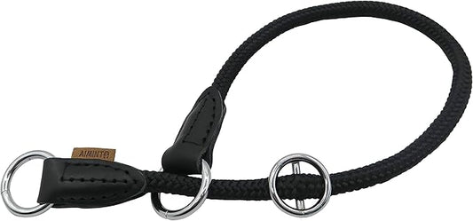 Braided Round Martingale Dog Collar, Training Collar with Slidable Stop Ring - Ideal for Small Dogs (S(1/3") - 16" Long, Black)