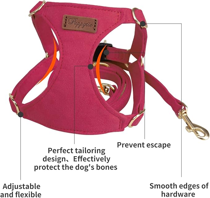 Puppytie No Pull Dog Harness with Multifunction Dog Leash,Soft Adjustable No Choke Escape Proof Pet Harness Vest for Medium Dogs or Large Dogs,red,M