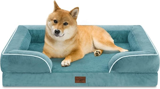 Comfort Expression Large Dog Beds Waterproof Orthopedic Foam Dog Sofa Beds Comfy Pet Bed with Washable Removable Cover & Non-Slip Bottom(Large,Washed Blue)