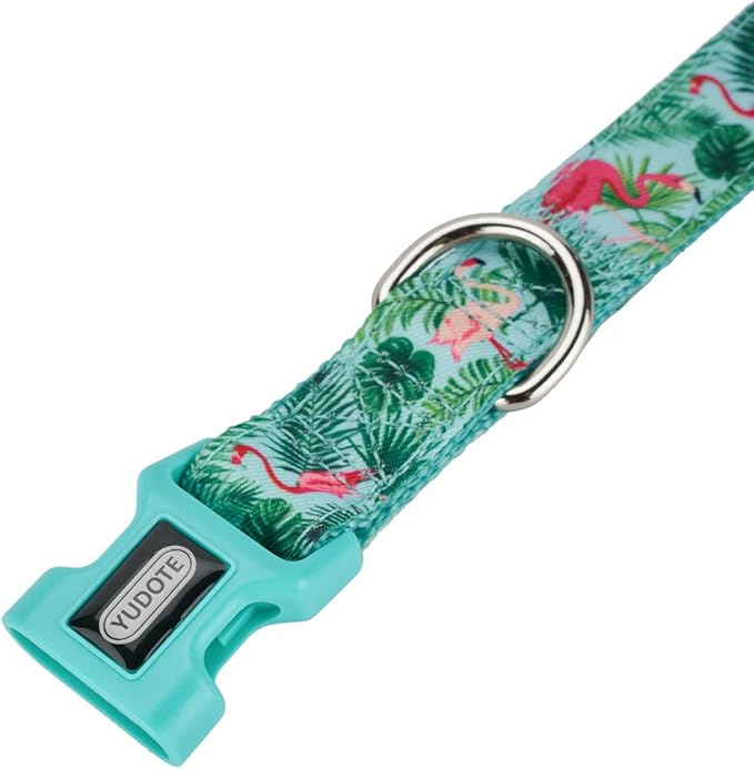 Flamingo Pattern Dog Collar, Nylon Webbing Plus Polyester Ribbon 2 Layers, for Large Dogs(Large, Flamingo)