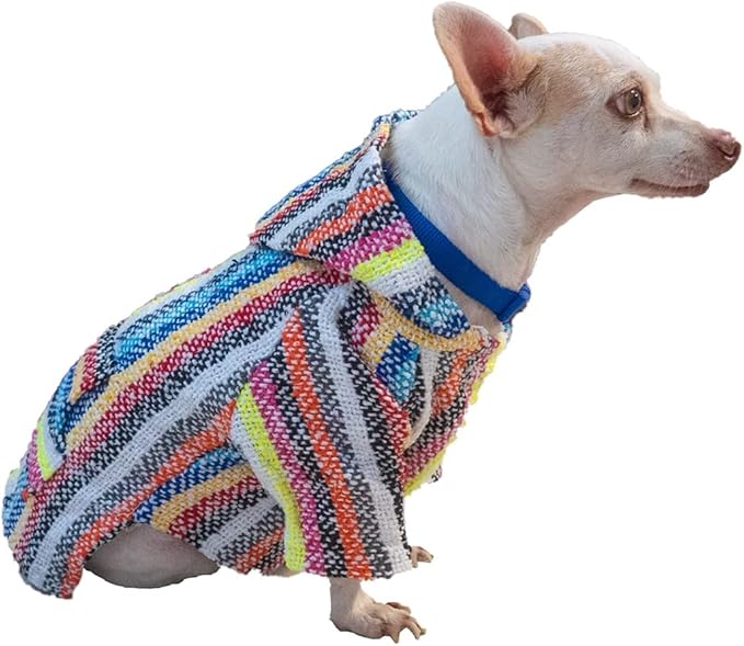Mexican Dog Poncho Doggo Hoodie Baja Ponchos Blanket for Dogs Costume Pup Crew Pajamas Chihuahua Sweater Clothes from Small, Medium to Big Dog Made in Mexico with Recycled Fabric (5, Multicolor)