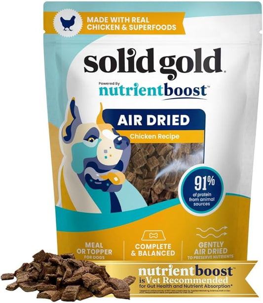 Solid Gold Air Dried Dog Food Toppers for Picky Eaters - Healthy Dog Treats Made with Real Chicken to Serve as Meal Topper or Dog Treat - Supports Muscle Growth, Immunity, and Healthy Digestion - 1 LB