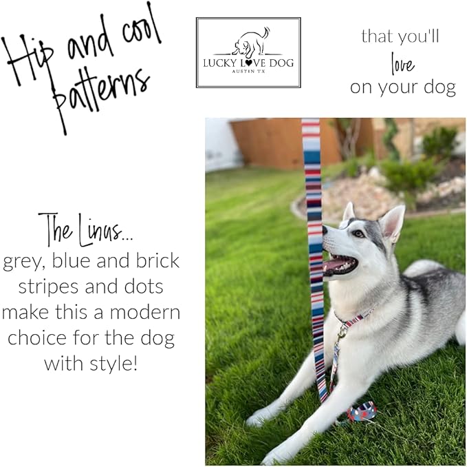 Lucky Love Dog - Adjustable Dog Collar and Leash Set with Easy Click Buckle for Small to Large Dogs, Durable, & Comfortable Collar for Male & Female Dogs, Puppies & Adult Ones - Linus Combo, Large